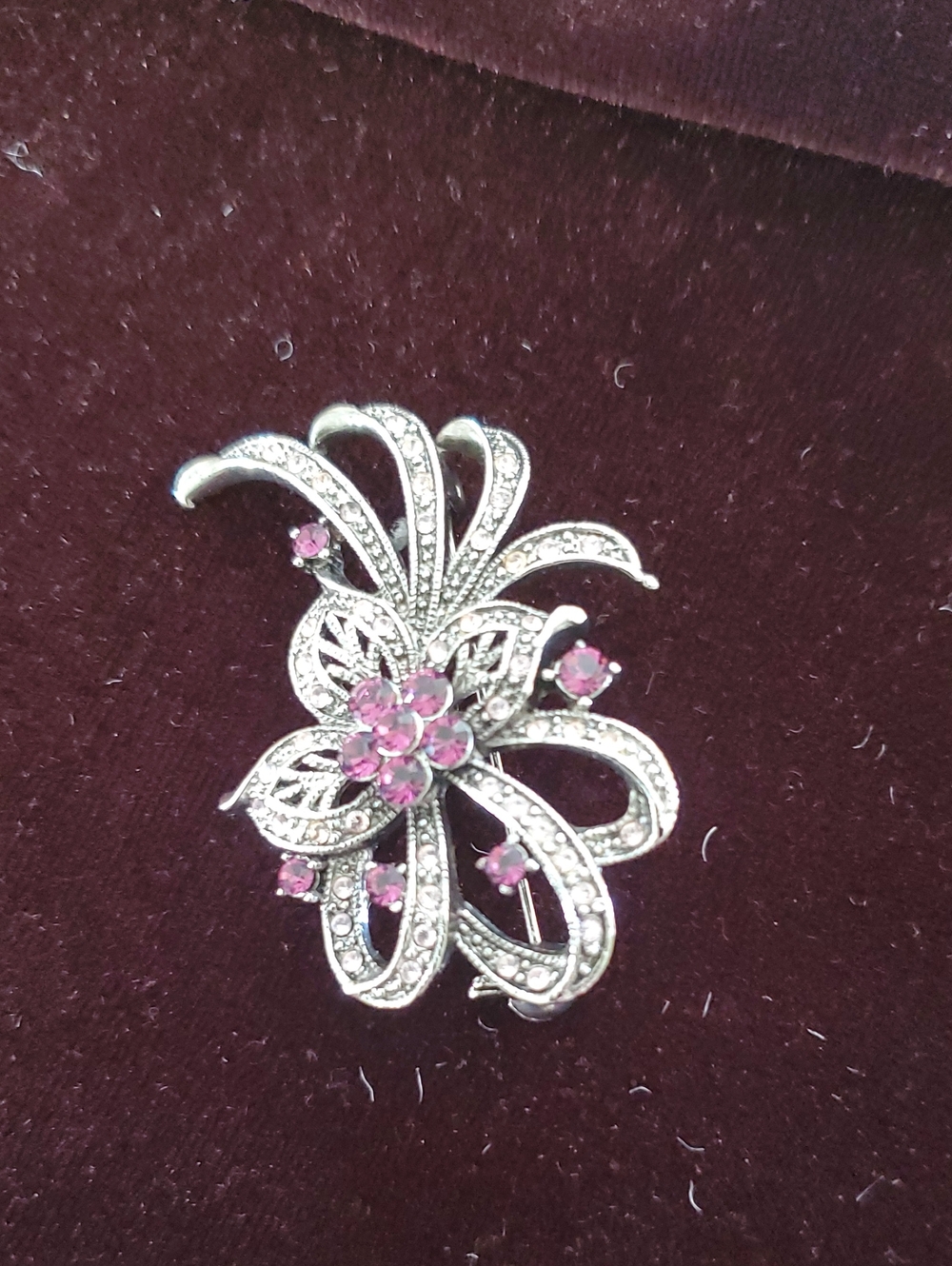 Silver-Tone Pink Crystal Floral Brooch - Women Jewelry